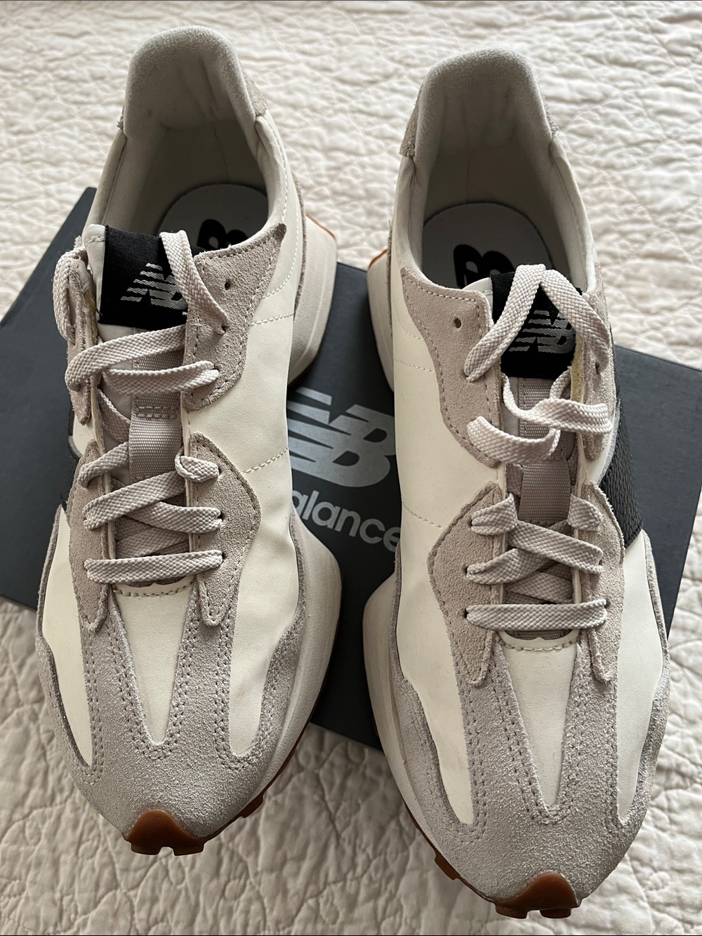 New Balance Cream & Light Gray Suede-Trim Sneakers